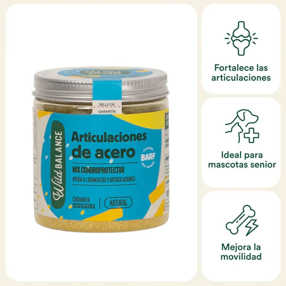 Wild Balance Articulaciones de Acero Suplemento Natural para Articulaciones Perros y Gatos 100g