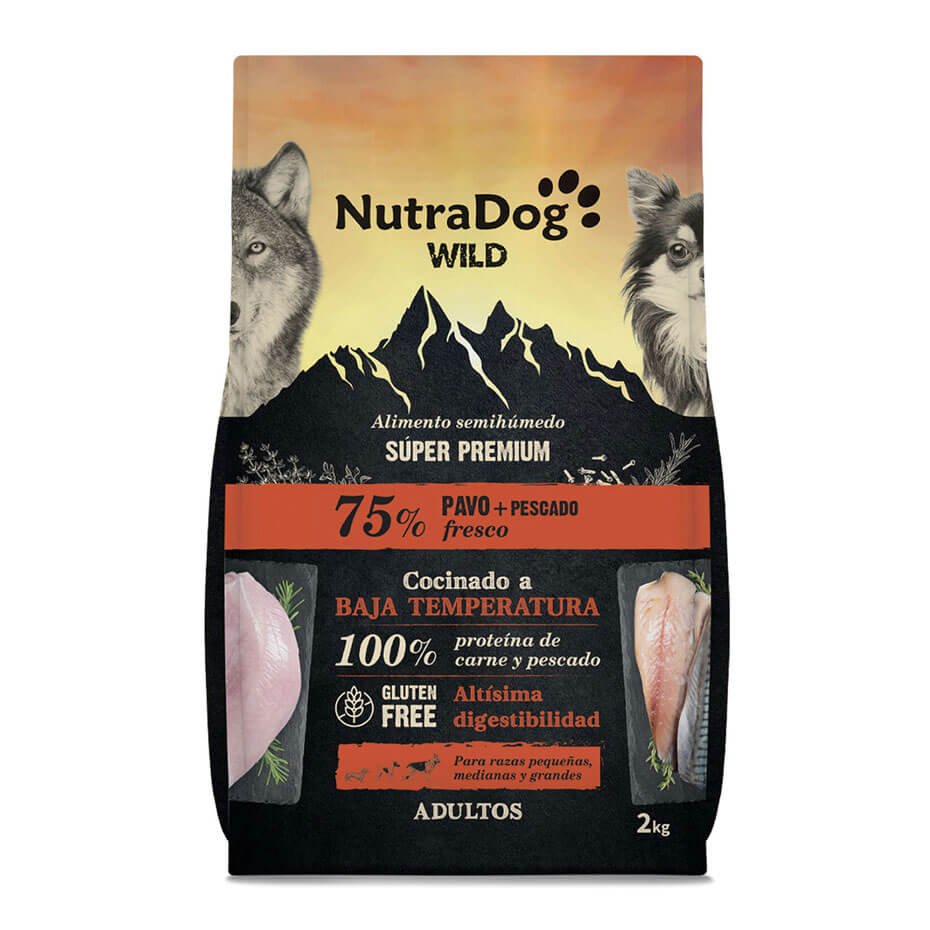 NutraDog WILD 75% Pavo y Pescado Pienso Natural para Perros