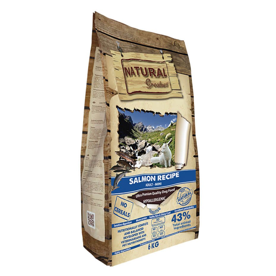 Natural Greatness Receta de Salmón Mini Pienso Natural Monoproteico Sin Cereales para Perros