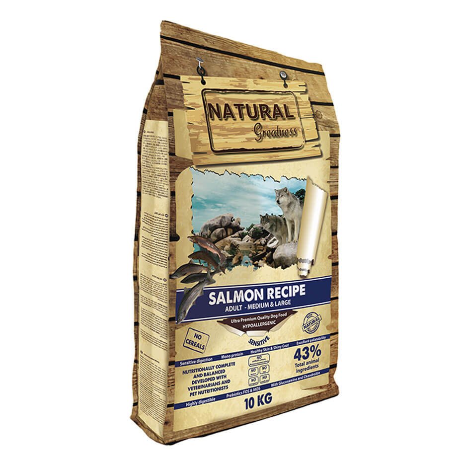 Natural Greatness Receta de Salmón Pienso Natural Monoproteico Sin Cereales para Perros