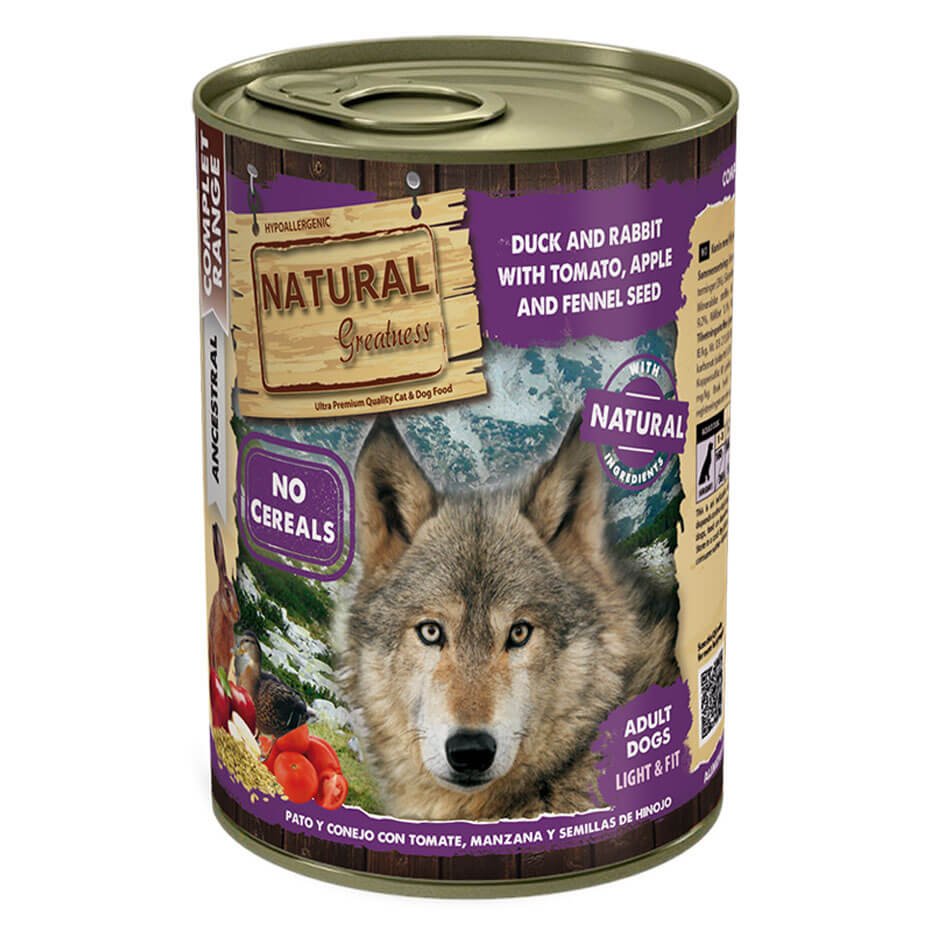 Natural Greatness Pato y Conejo con Tomate, Manzana y Semillas de Hinojo 400g