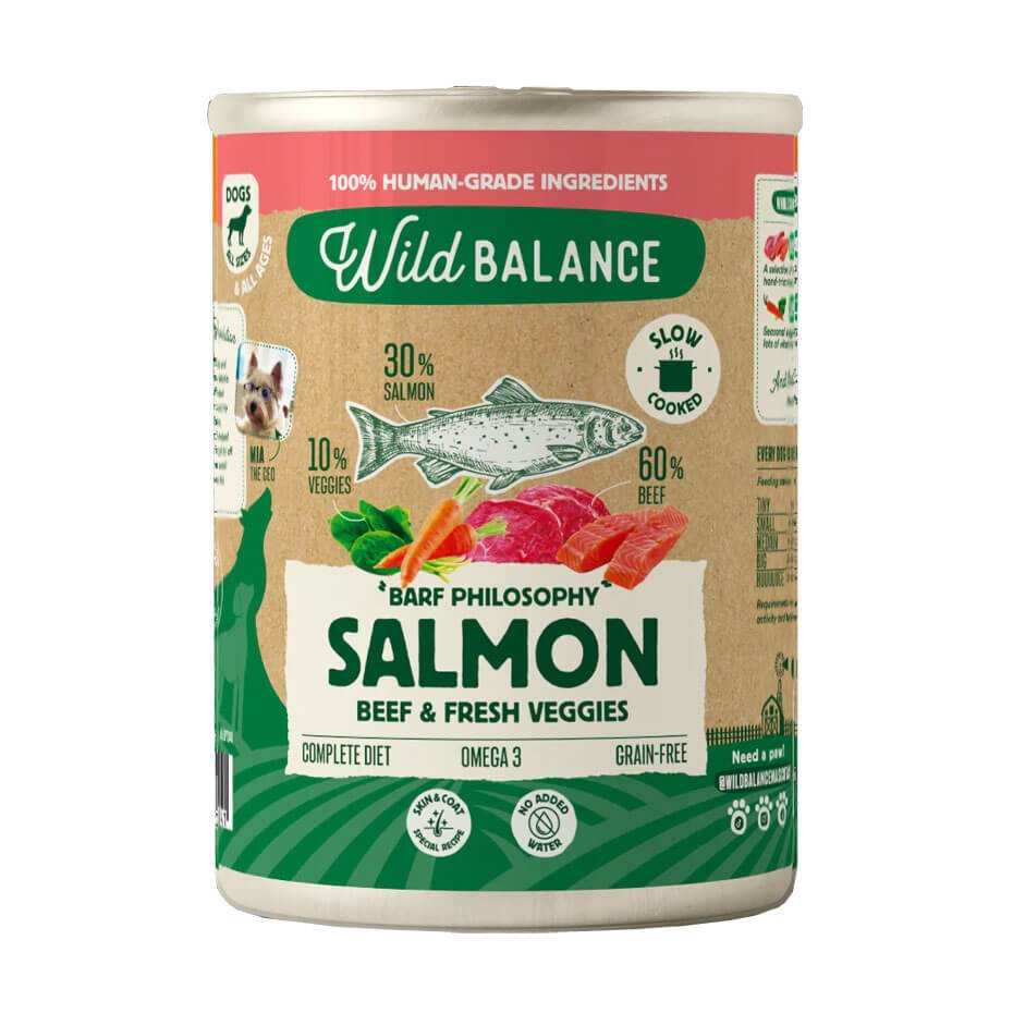 Wild Balance Lata de Salmón y Ternera con Verduras Frescas al Vapor para Perros 400g