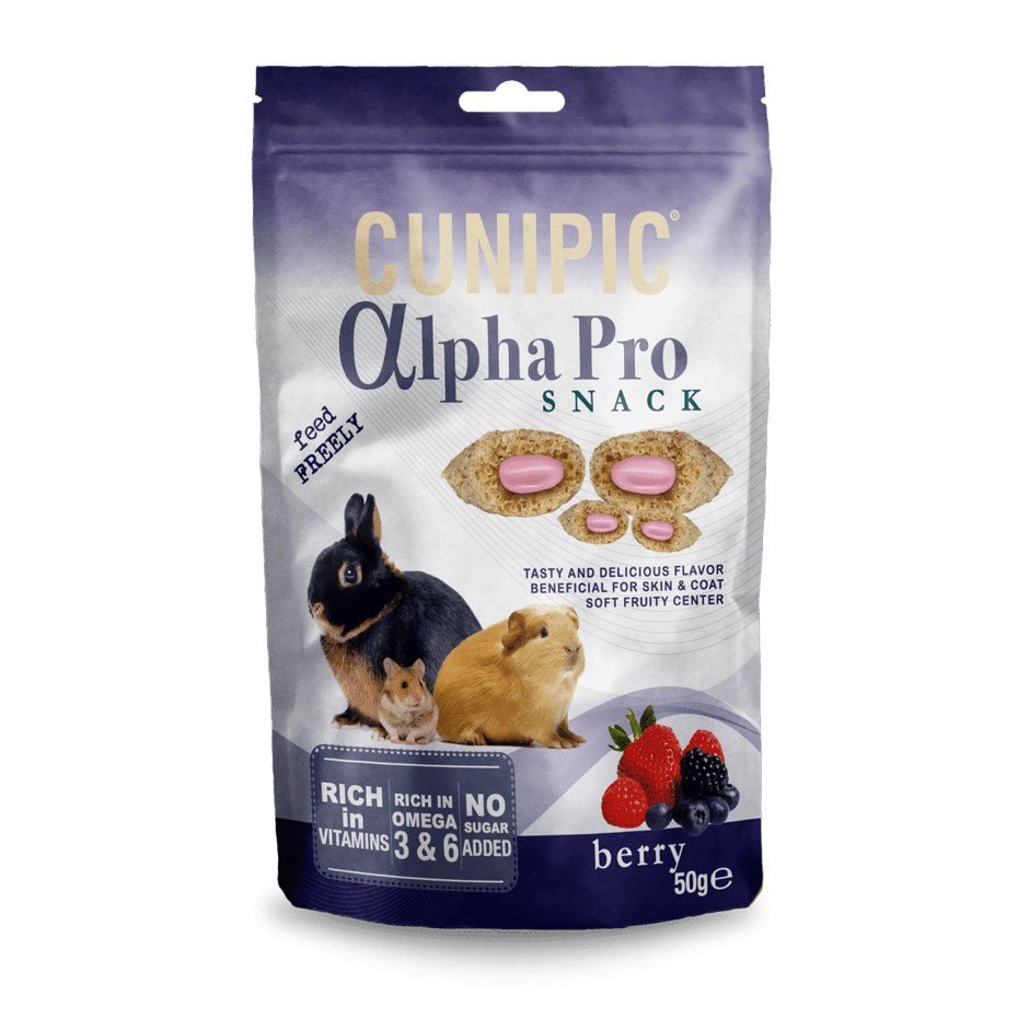 Snack Alpha Pro Frutos del Bosque 50g para Conejos y Roedores con Omega 3 y 6