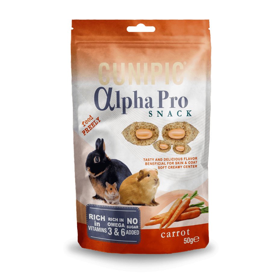 Snack Alpha Pro Zanahoria 50g para Conejos y Roedores con Omega 3 y 6