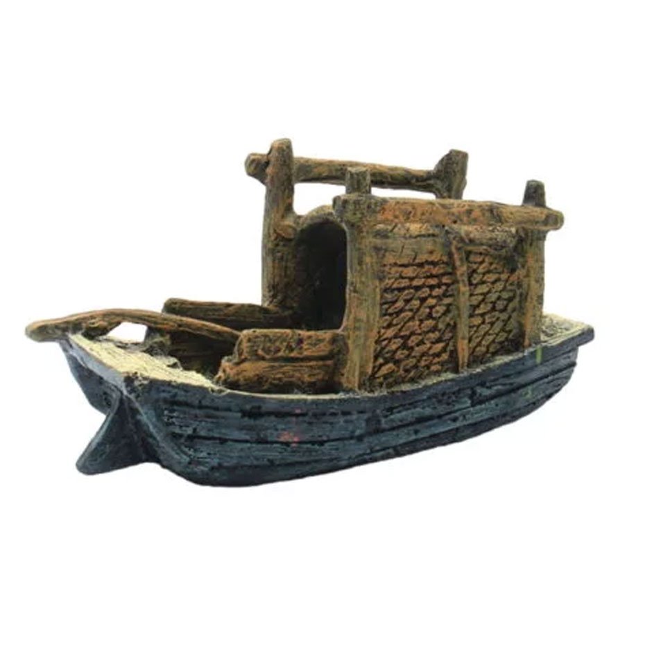 Ornamento Bote de Pesca Hundido ICA 15 cm Decoración para Acuario