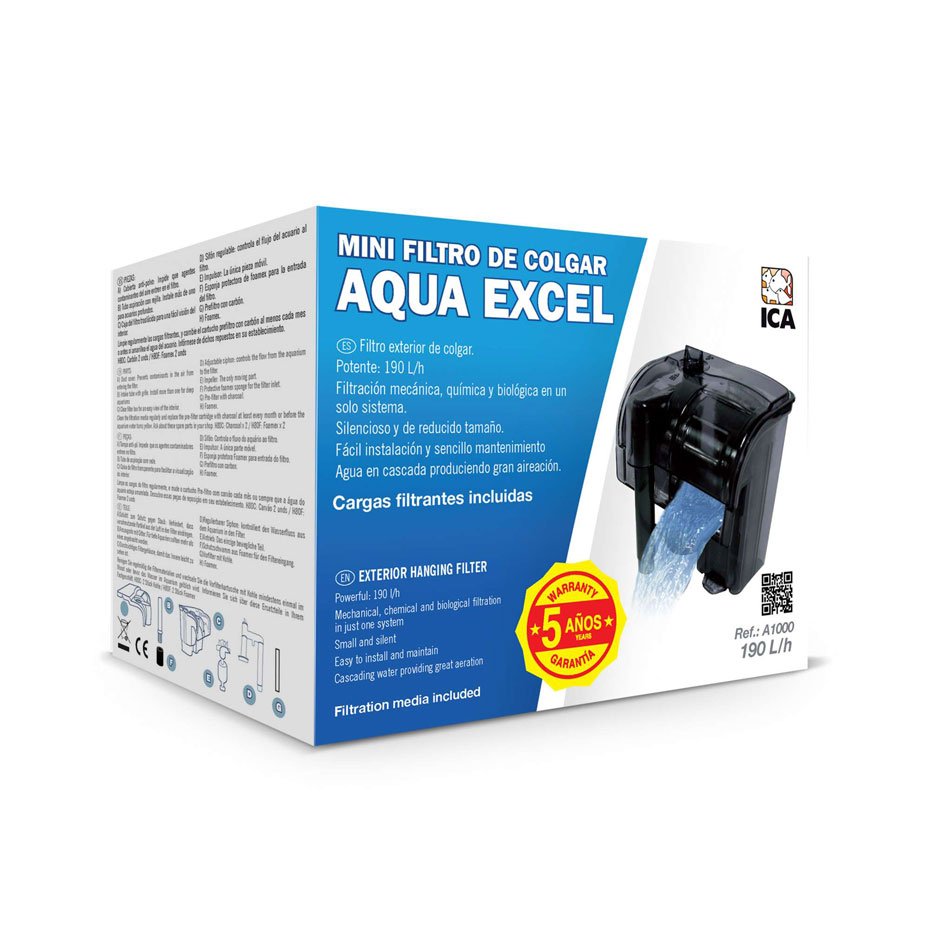 Mini Filtro de Cascada AQUA EXCEL 190 L/h para Acuarios hasta 38L