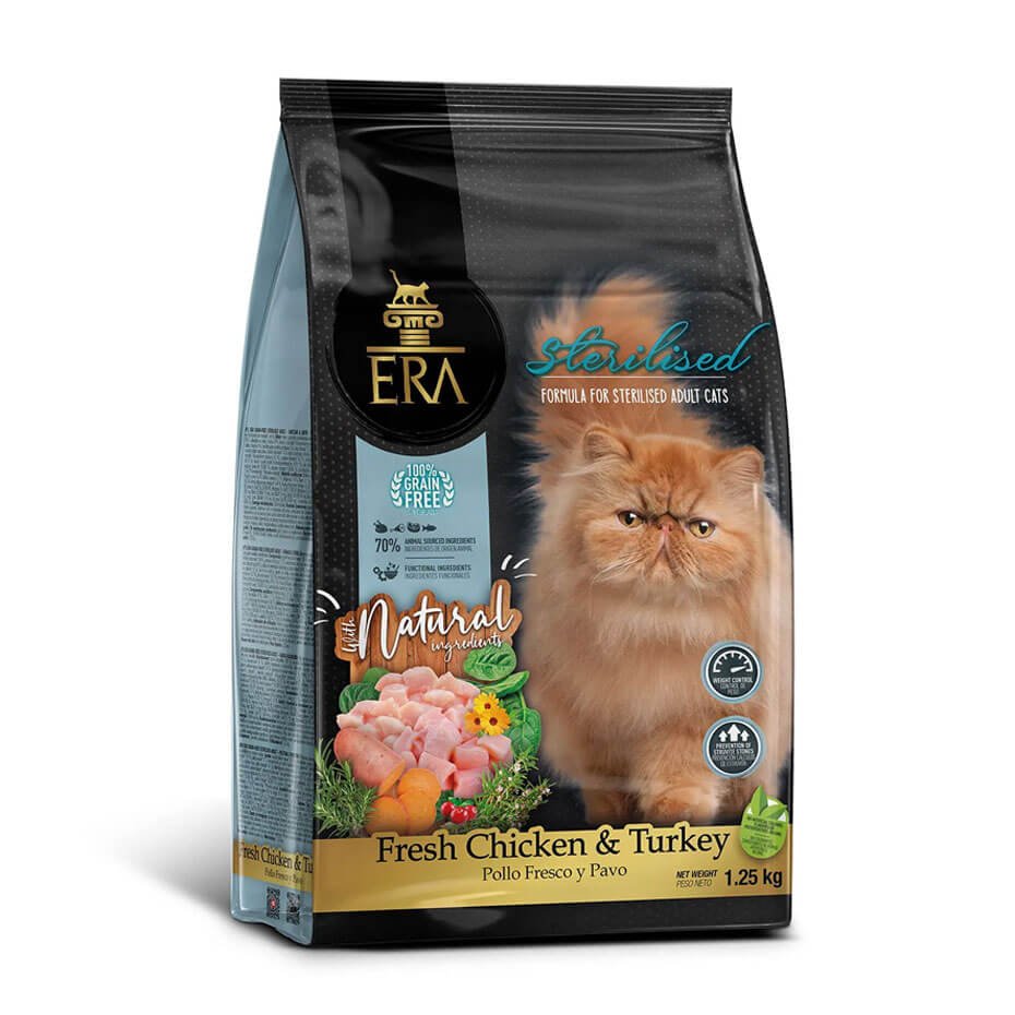 ERA Grain Free Pollo y Pavo Pienso Natural Sin Cereales para Gatos Esterilizados