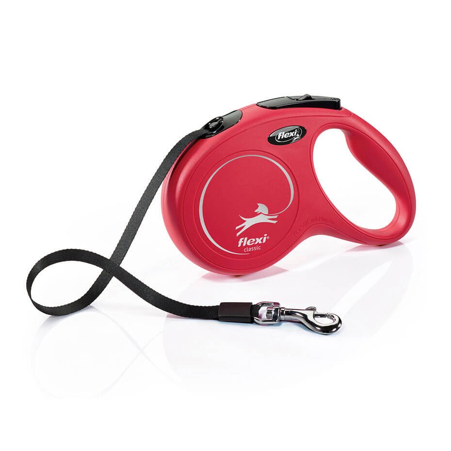 Correa extensible Flexi Classic roja para perros con sistema de frenado