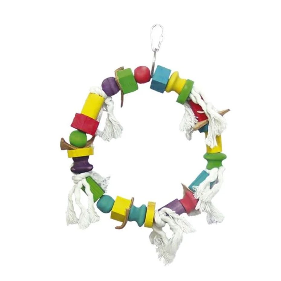 Juguete de Madera con Aro y Cuentas Multicolor para Pájaros 30 cm