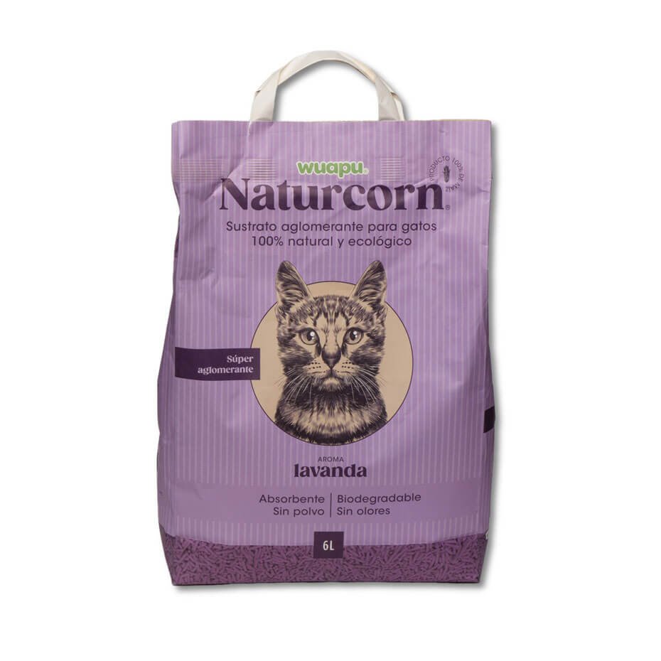 Arena aglomerante Naturcorn Lavanda Wuapu de maíz biodegradable para gatos