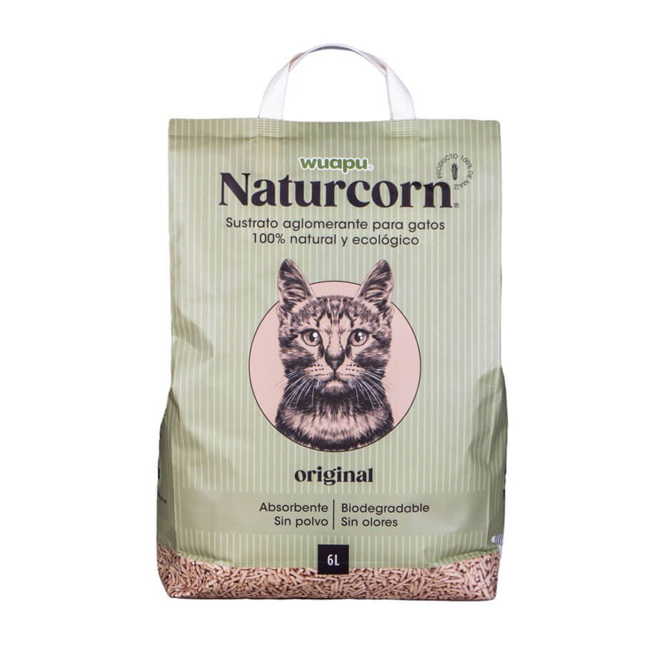 Arena aglomerante Naturcorn Original Wuapu de maíz biodegradable para gatos