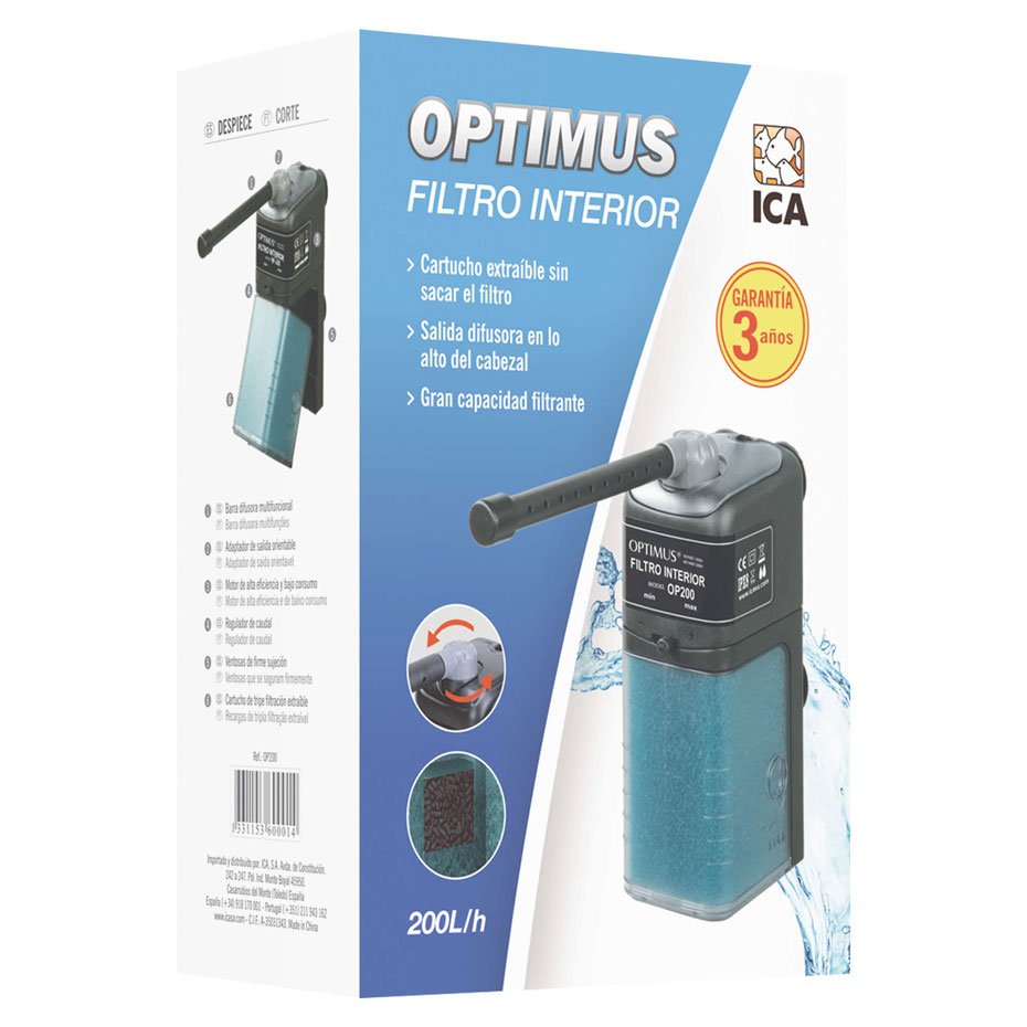 Filtro Interior OPTIMUS 200 L/h para Acuarios de Agua Dulce y Salada
