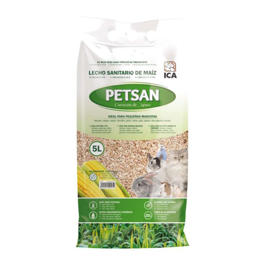 Lecho de Maíz PETSAN 5L Natural Absorbente para Roedores y Gatos