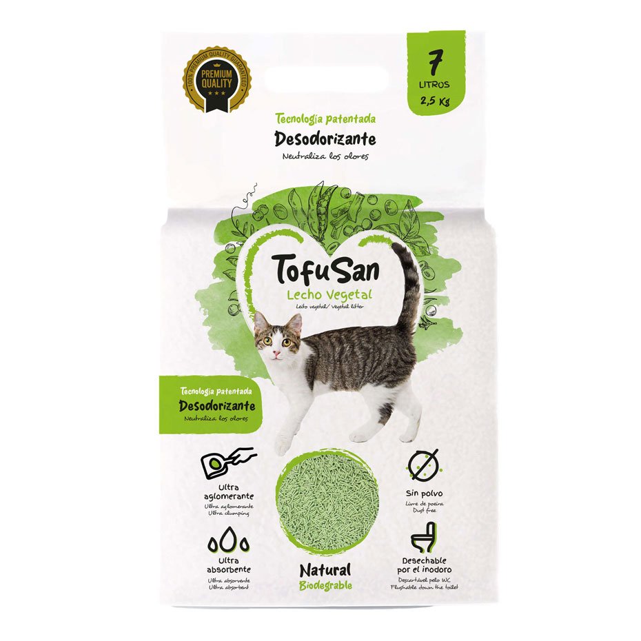 Lecho Vegetal de Tofu TofuSan para Gatos 7L Arena Aglomerante Natural