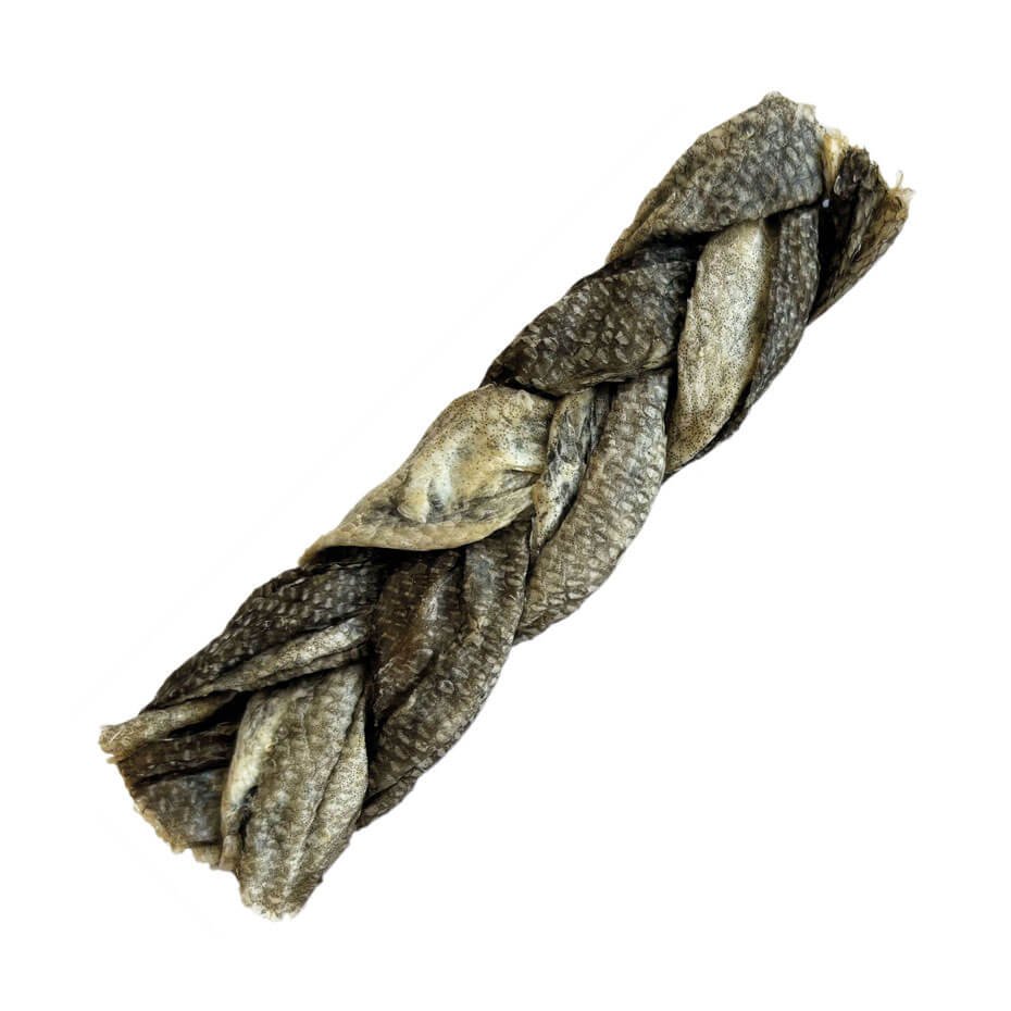 Trenzas de piel de bacalao natural para perros pack 2 unidades 10-11 cm