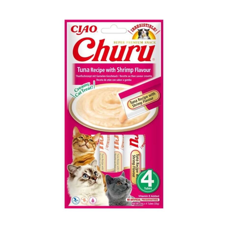 Churu Gato Atún con Gamba Snack Cremoso Bajo en Calorías 4x14g