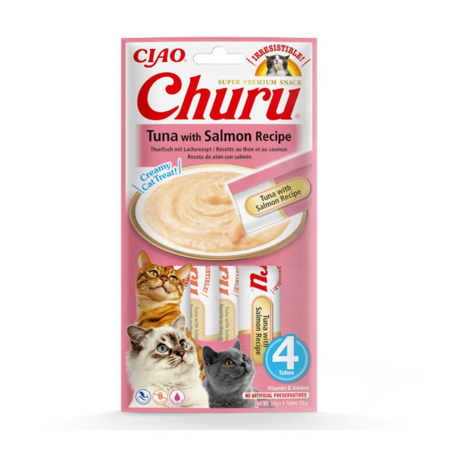 Churu Gato Atún con Salmón Snack Cremoso Hidratante 4x14g