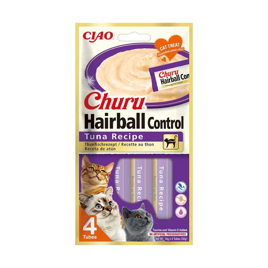 Churu Gato Hairball Atún Snack Cremoso Control Bolas de Pelo 4x14g