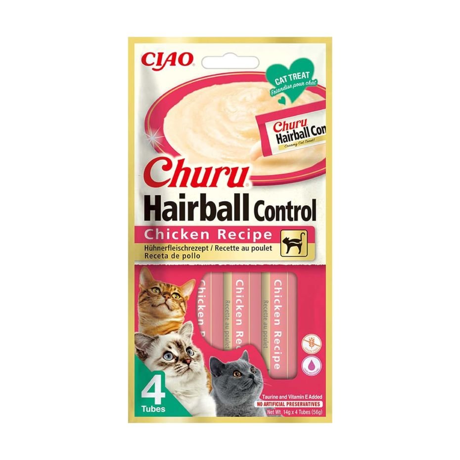Churu Gato Hairball Pollo Snack Cremoso Control Bolas de Pelo 4x14g