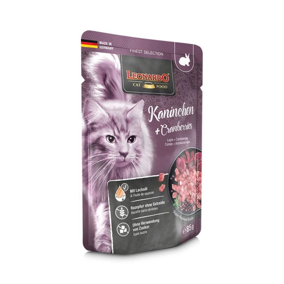 Leonardo Conejo + Arándanos 85g Alimento Húmedo Sin Cereales para Gatos Adultos
