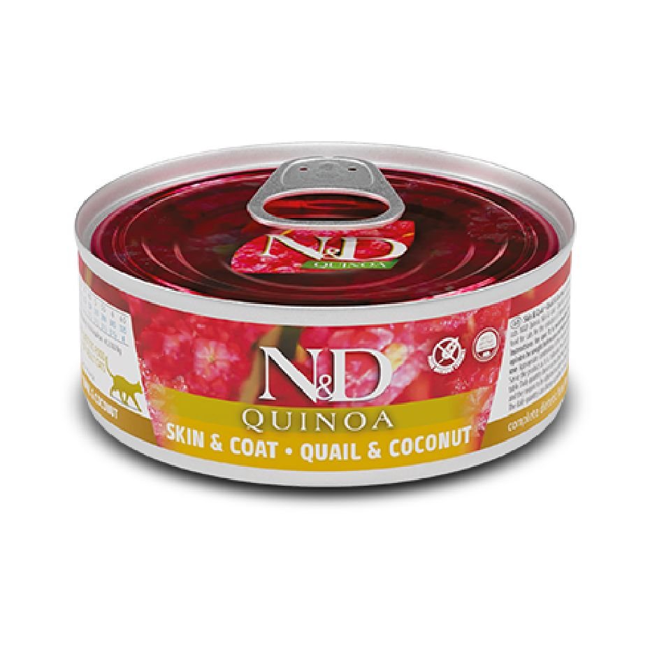 N&D Quinoa Skin & Coat Codorniz y Coco Lata 80g para Gatos Adultos Piel Sensible