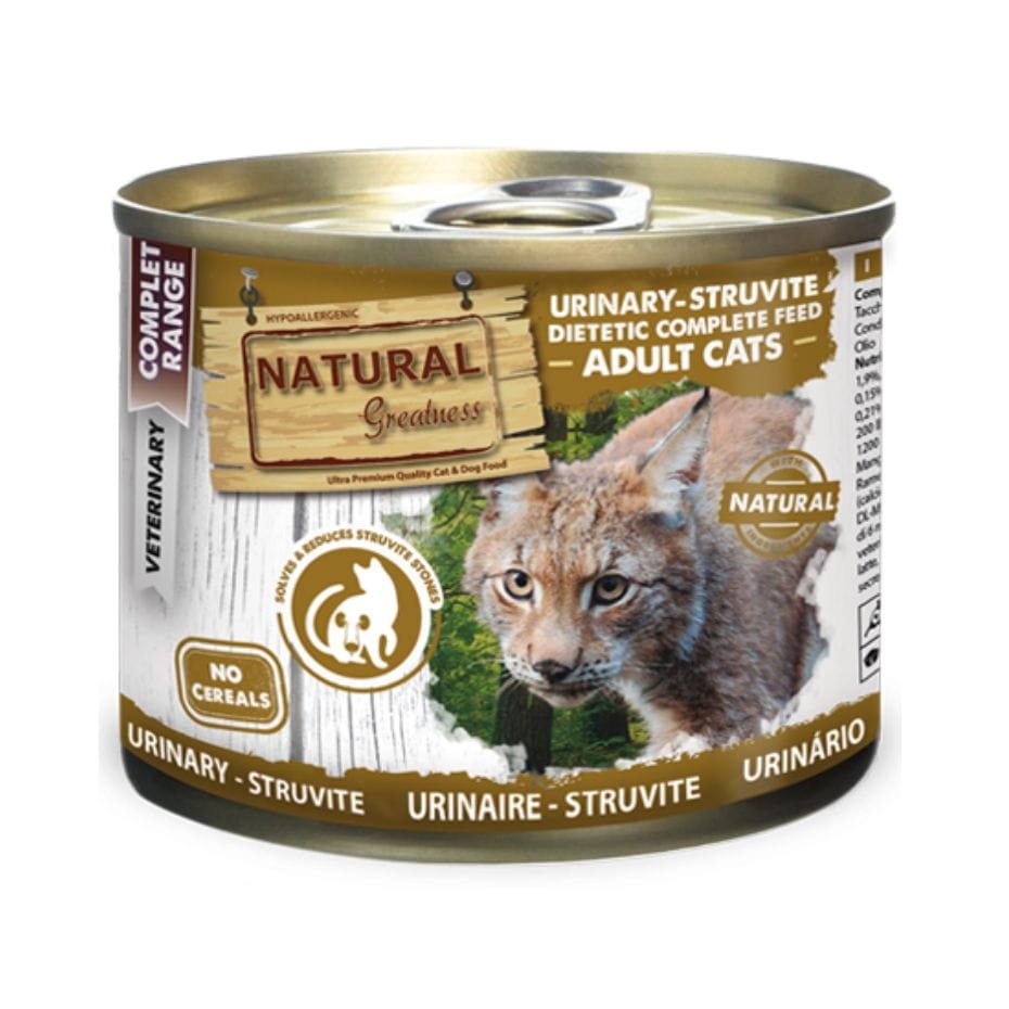 Natural Greatness Urinary Struvite 200g Lata Dietética Completa para Gatos