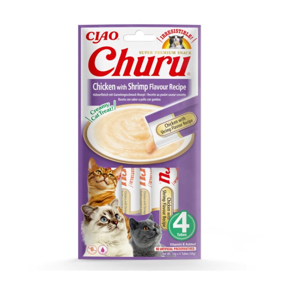 Churu Gato Pollo con Gamba Snack Cremoso Bajo en Calorías 4x14g