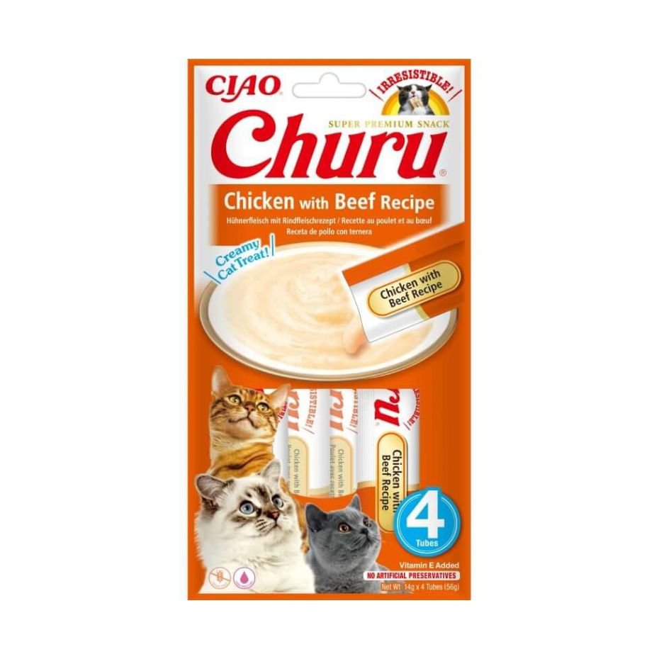 Churu Gato Pollo con Ternera Snack Cremoso Bajo en Calorías 4x14g